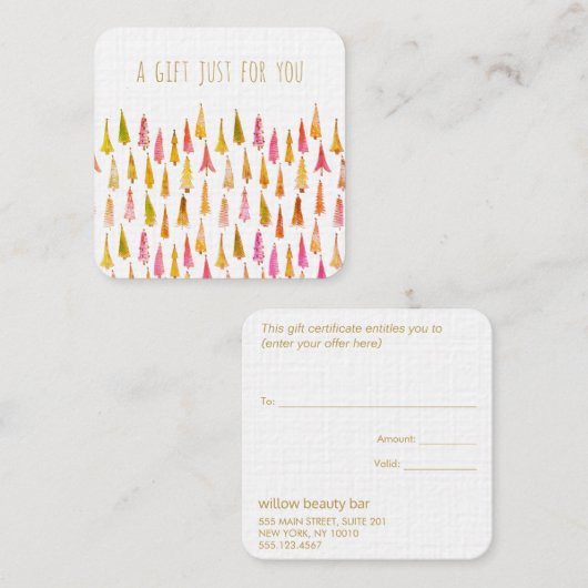 お洒落クリスマスツリーのホリデーギフト証明書 割引カード (正面/裏面)