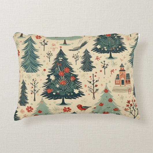 お洒落クリスマスツリーの水彩模様 アクセントクッション (正面)