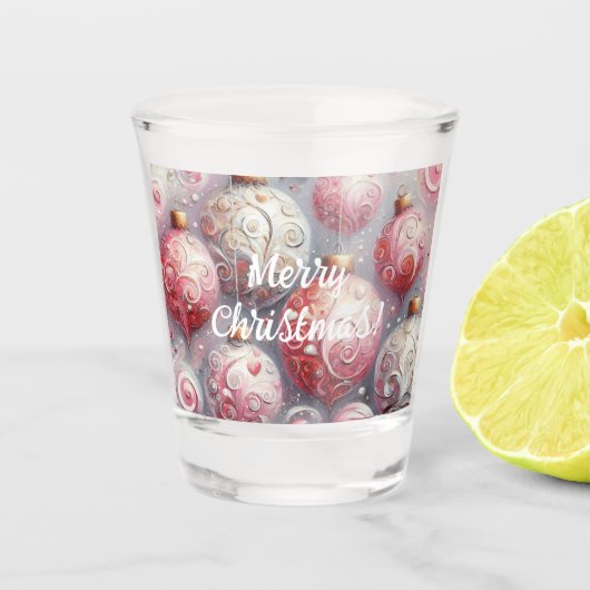 お洒落クリスマスツリーオーナメントボールピンク ショットグラス (正面)