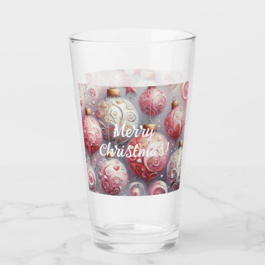 お洒落クリスマスツリーオーナメントボールピンク タンブラーグラス (正面)