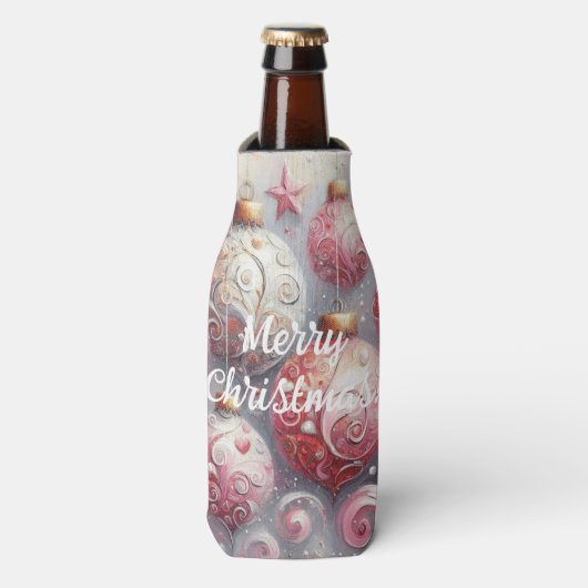 お洒落クリスマスツリーオーナメントボールピンク ボトルクーラー (ボトル正面)