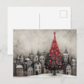 お洒落クリスマスツリーカードレッドブラック シーズンポストカード (正面/裏面)