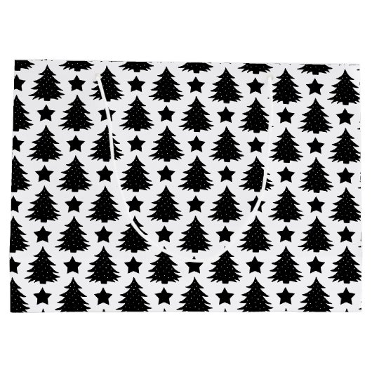 お洒落クリスマスツリースター白黒 ラージペーパーバッグ (裏面)