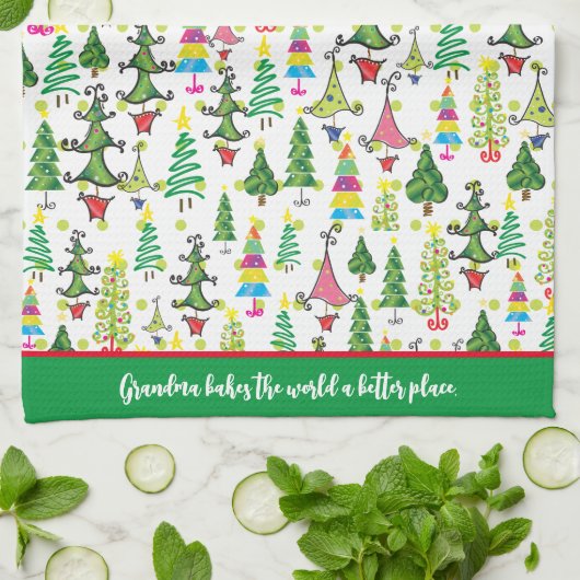お洒落クリスマスツリーズグリーン祖母引用文 キッチンタオル (折り畳み)