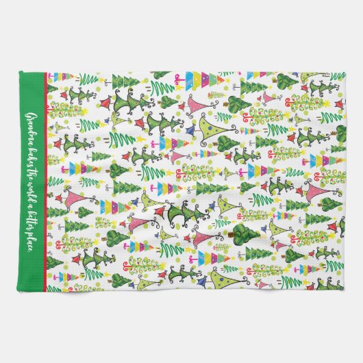 お洒落クリスマスツリーズグリーン祖母引用文 キッチンタオル (横)