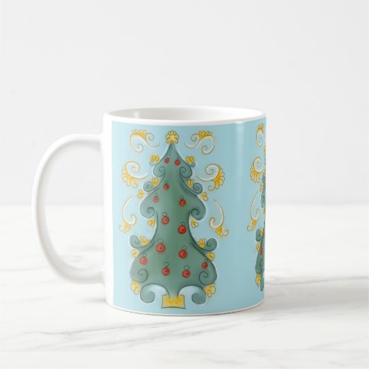 お洒落クリスマスツリーデザイン コーヒーマグカップ (左)