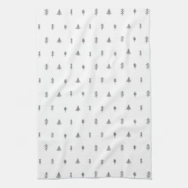 お洒落クリスマスツリーパターン – 白黒 キッチンタオル