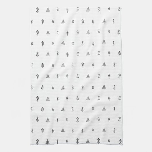 お洒落クリスマスツリーパターン – 白黒 キッチンタオル (縦)