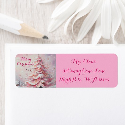 お洒落クリスマスツリーピンク差出人住所 ラベル (インサイチュ)