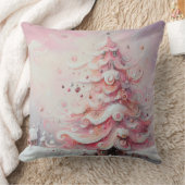 お洒落クリスマスツリーピンク白い渦巻き クッション (ブランケット)