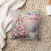 お洒落クリスマスツリー季節のピンク白 クッション (ブランケット)
