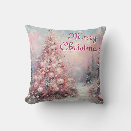 お洒落クリスマスツリー季節のピンク白 クッション (正面)