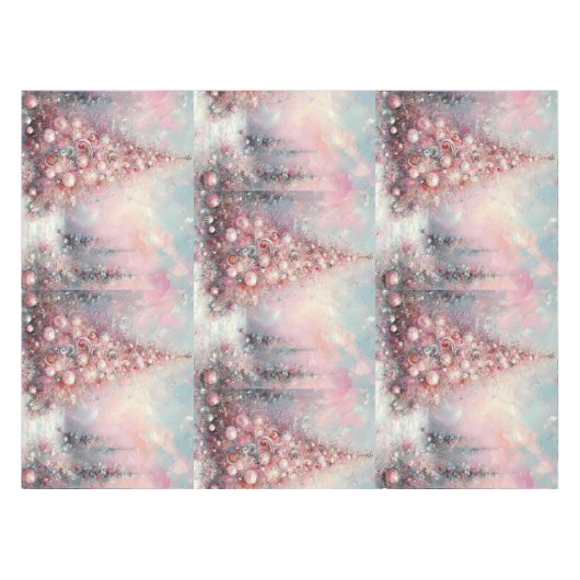 お洒落クリスマスツリー季節のピンク白 テーブルクロス (正面(横))