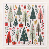 お洒落クリスマスツリー ガラスコースター (正面)