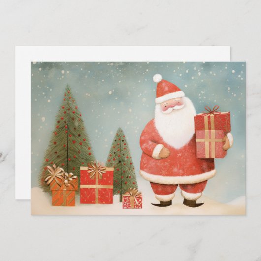 お洒落クリスマスツリー&ギフト付きサンタクロース シーズンカード (正面/裏面)