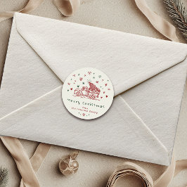 お洒落クリスマストラックレトロ赤と緑 ラウンドシール