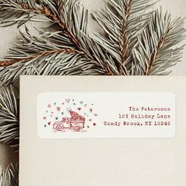 お洒落クリスマストラックレトロ赤と緑 ラベル