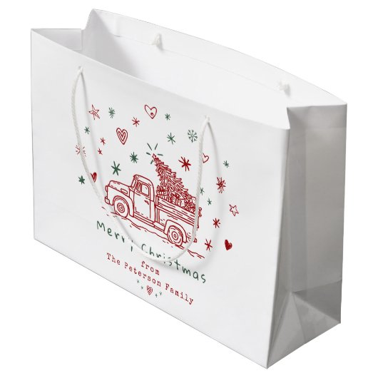 お洒落クリスマストラックレトロ赤と緑 ラージペーパーバッグ (裏面アングル)