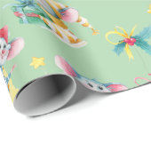 お洒落クリスマスネズミミントグリーン ラッピングペーパー (ロールコーナー)