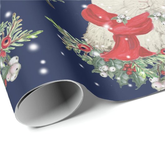 お洒落クリスマスバニーラビットスウィンターブルー ラッピングペーパー (ロールコーナー)