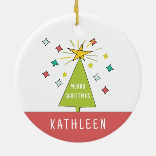 お洒落クリスマスパーソナライズされたツリー名 セラミックオーナメント (裏面)