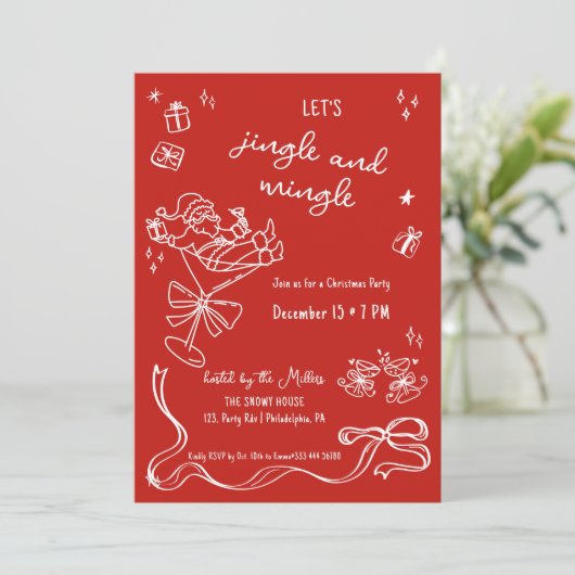 お洒落クリスマスパーティーサンタおもしろいドリンク 案内状 (スタンド正面)