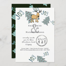 お洒落クリスマスパーティー型マンガのトナカイ 招待状