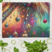 お洒落クリスマスパームツリートロピカルビーチ鮮やかな キッチンタオル (折り畳み)