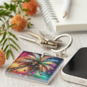 お洒落クリスマスパームツリートロピカルビーチ鮮やかな キーホルダー (正面右)