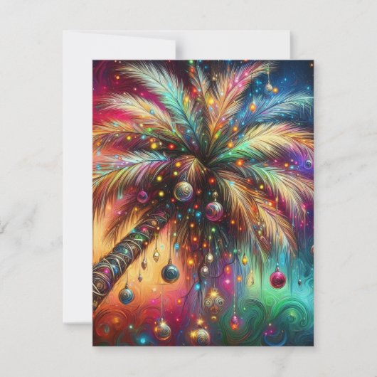 お洒落クリスマスパームツリートロピカルビーチ鮮やかな シーズンカード (正面)