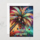 お洒落クリスマスパームツリートロピカルビーチ鮮やかな シーズンポストカード (正面/裏面)