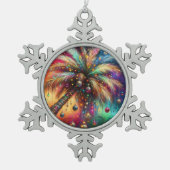 お洒落クリスマスパームツリートロピカルビーチ鮮やかな スノーフレークピューターオーナメント (正面)