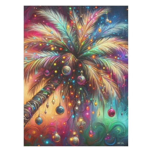 お洒落クリスマスパームツリートロピカルビーチ鮮やかな テーブルクロス (正面)