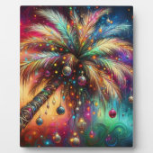 お洒落クリスマスパームツリートロピカルビーチ鮮やかな フォトプラーク (正面)