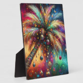 お洒落クリスマスパームツリートロピカルビーチ鮮やかな フォトプラーク (側面)