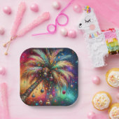 お洒落クリスマスパームツリートロピカルビーチ鮮やかな ペーパープレート (パーティー)