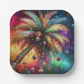 お洒落クリスマスパームツリートロピカルビーチ鮮やかな ペーパープレート (正面)