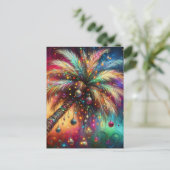 お洒落クリスマスパームツリートロピカルビーチ鮮やかな ポストカード (スタンド正面)