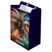 お洒落クリスマスパームツリートロピカルビーチ鮮やかな ミディアムペーパーバッグ (正面アングル)