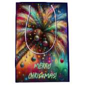 お洒落クリスマスパームツリートロピカルビーチ鮮やかな ミディアムペーパーバッグ (正面)