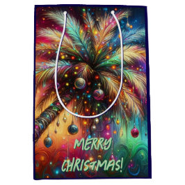 お洒落クリスマスパームツリートロピカルビーチ鮮やかな ミディアムペーパーバッグ