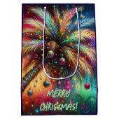 お洒落クリスマスパームツリートロピカルビーチ鮮やかな ミディアムペーパーバッグ (裏面)