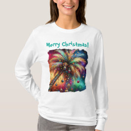 お洒落クリスマスパームツリートロピカルビーチ Tシャツ