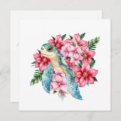 お洒落クリスマスフローラウミガメのノートカード サンキューカード (正面/裏面)