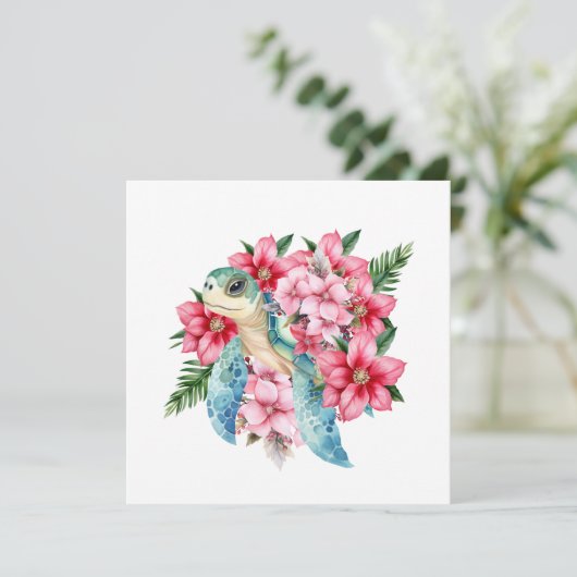 お洒落クリスマスフローラウミガメのノートカード サンキューカード (スタンド正面)