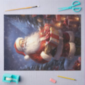 お洒落クリスマスプレゼントを持つサンタクロース 薄葉紙 (クラフト)