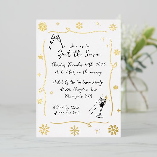 お洒落クリスマスホリデーウィンターカクテルパーティー 箔招待状 (立ち正面)