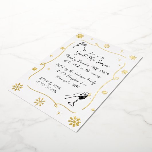 お洒落クリスマスホリデーウィンターカクテルパーティー 箔招待状 (回転した状態)