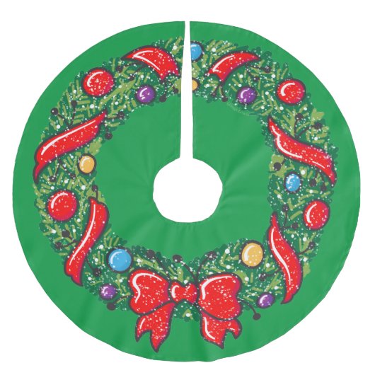 お洒落クリスマスホリデーリーフレッドフェスティバル ブラッシュドポリエステルツリースカート (正面)