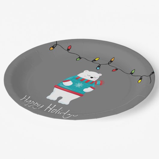 お洒落クリスマスポーラーベアホリデー ペーパープレート (アングル)